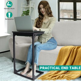 YEASHEIN C Shaped End Table, Small Couch Side Table with Storage Bag, Sofa Table for Bedroom, Living Room, Bedside
