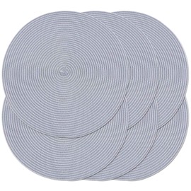 Noctiflorous Round Braided Placemats Set of 6 Woven 15 Inch Non Slip Washable Heat Resistant Place Mats Round Tablemats for Dining Kitchen Party Daily Table Decor Dinner Mats (Grey)