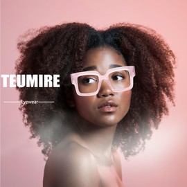 Teumire Oversized Square Blue Light Glasses Women Men Thick Big Frame Computer Eyewear Non Prescription Eye Glasses(Pink)