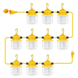 RIUVAO 100ft LED Construction String Lights, 150W 15000LM Super Bright LED String Work Lights, Construction Temporary Lights (100ft-10lights)