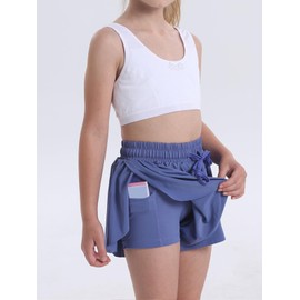 Flowy Shorts for Teen Girls Athletic Running Biker Shorts Youth Butterfly Shorts（Greyblue-XS）