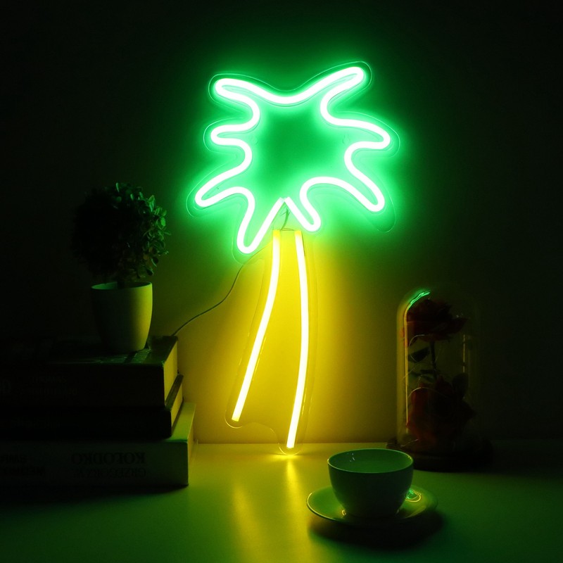 LED Neon Sign Light Coconut Tree Shape Wall Hanging USB