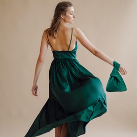 Muka Velvet Knot Wrist Bag Knot Wristlet Bag Evening Bag in Japanese Style, Green, Elegant