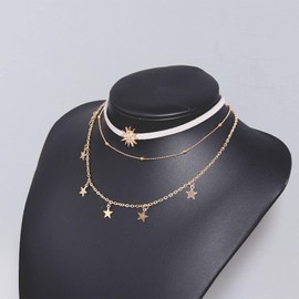 Yheakne Boho Layered Star Choker Necklace Micro Pave Sun Velvet Choker Necklace Short Multi Layered Vintage Necklace Chain Celestial Necklace Jewelry for Women and Girls