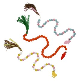 Set of 3 Wood Bead Garlands Farmhouse Easter Home Decor Accents Tiered Tray Decoration (3 Easter Garlands)