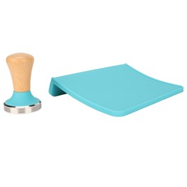 2Pcs Tamping Mat Silicone Coffee Pad with Beech Handle Tamper Set Kit for Home Office Blue 58mm / 2.28in Tamper