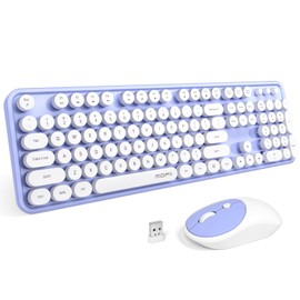 MOFII Wireless Keyboard and Mouse Combo, Typewriter Full-Sized Retro Keyboard and 2.4GHz Connected Mouse for Windows, Computer, Desktop, PC, Notebook, Laptop (Purple)