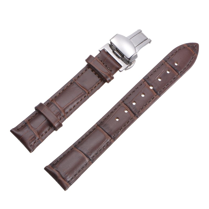 sourcing map Brown Leather Watch Band 16mm Quick Release Deployment
