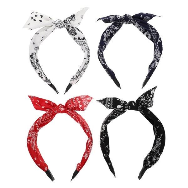 Mikinona 4pcs Bowknot Headband for Parties Ethnic Style Wide-brimmed Hairbands