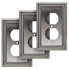 Henne Bery Sunken Pearls Decorative Wall Plate Switch Plate Outlet Cover (Single Duplex, 3 Pack, Heirloom Silver)