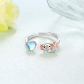 Feijiesi Axolotl Ring 925 Sterling Silver Cute Axolotl Moonstone Ring Axolotl Jewelry Gifts for Women