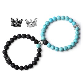XIANNVXI Pair of Matching Crystal Bracelets Matching Bracelets Forever in One Relationship Beads Braided Crown Gemstones Elastic Gifts for Lovers Boyfriend Girlfriend, Stone