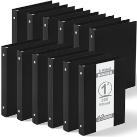 Henoyso 12 Pcs 1 Inch Mini 3 Ring Binders Fits 5.5" x 8.5" Paper, Holds(Capacity 200 Sheets), Plastic Flexible Three Round Rings Small Black A5 Binders Bulk for School, Office Use, Photo Album