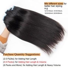 FEIPRO Tape in Extensions Human Hair Yaki Straight Tape ins for Black Women Girls with Short/Thin Hair Invisible Seamless Skin Weft Soft add hair Length&Volume #Natural Black 20Inch 50g 20pcs/Pack