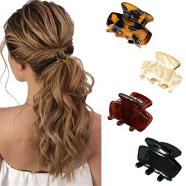 Small Hair Clips Mini Hair Claws for Women Girls，4 Pcs Non Slip Hair Claw Jaw Clamp Stylish Tortoise Shell Barrettes for Thin Thick Hair