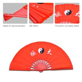 VGEBY Martial Arts Fan Performance Fan Kung Fu Bamboo Silk Hand Held Folding Fan(Red Rib) Tai Chi Chinese Kung Fu Stainless Steel for Martial Arts Dance Practice