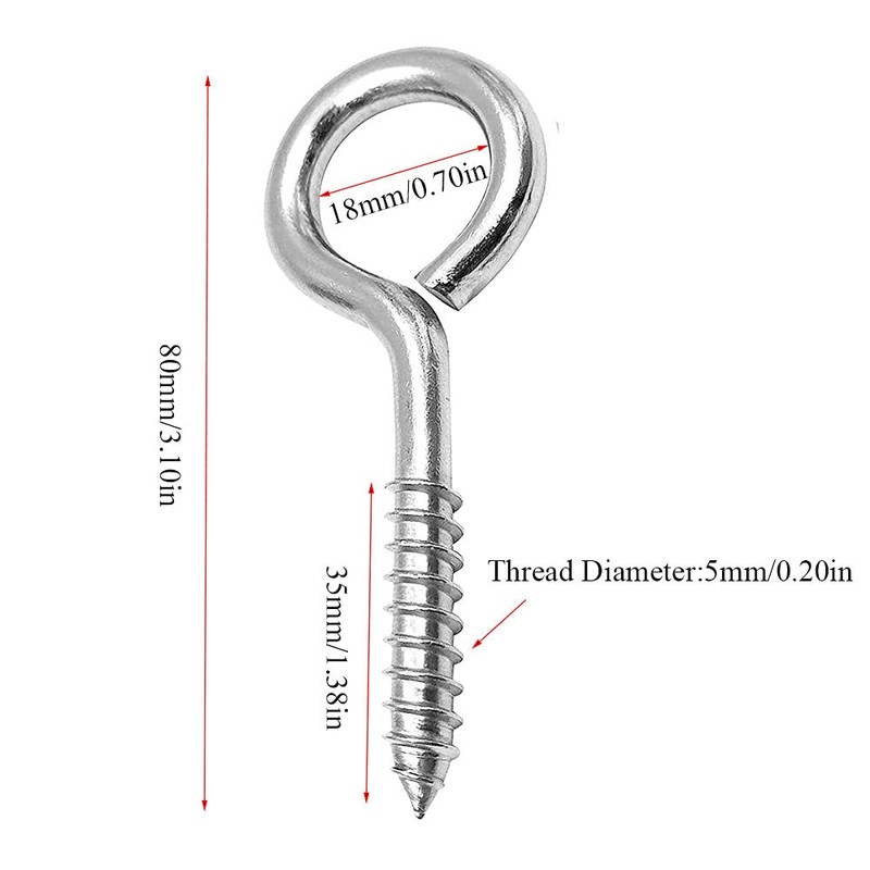 36 Pcs Heavy Duty Stainless Steel Eye Hooks Screw Eyes