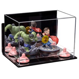 Better Display Cases Versatile Acrylic Display Case - Small Rectangle Box with Mirror, Wall Mount, Pink Risers and Clear Base 9.5" x 6" x 6.5" (A005-PNR)