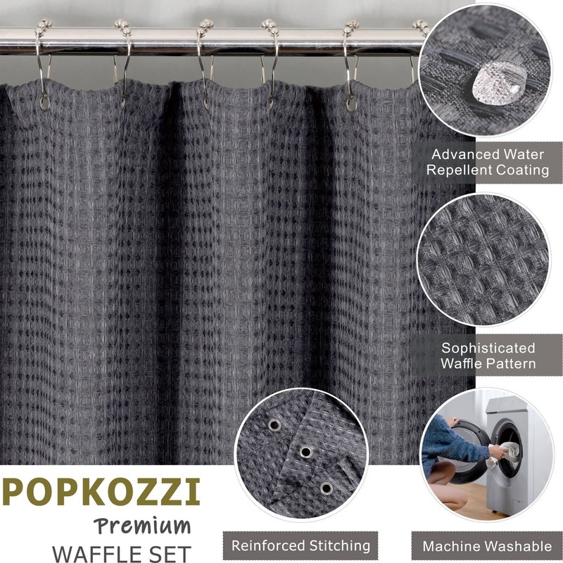 Dark Grey Waffle Shower Curtain: 96 Inch Gray Textured Heavy