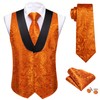 Barry.Wang Mens Paisley Vest Tie Set Burnt Orange Silk Jacquard
