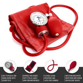 ASA TECHMED Nurse Essentials Professional Kit with Handheld Travel Case | 3 Part Kit Includes Adult Aneroid Sphygmomanometer Blood Pressure Monitor, Stethoscope, Diagnostic Otoscope (Red)