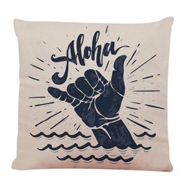 Ofocam Throw Pillow Cover Surf Aloha Lettering Surfing Shaka Hand Sign Grunge Surfer Hippie Decorative Throw Pillow Cushion Case for Home Couch Living Room Bed Sofa Car 18 x 18 Inches Pillowcase