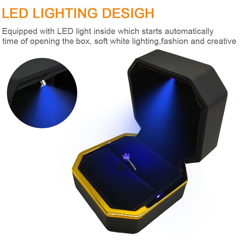 GBYAN Ring Box with LED Light Jewelry Display Gift Box
