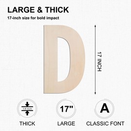 MGTECH 17 Inch Large Wooden Letter D, 1/4 in Thick Big Wood Letter for Crafts and Wall Decor