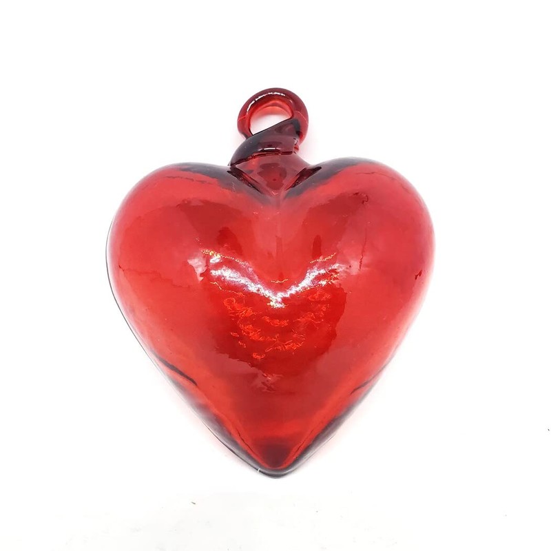 MexHandcraft Red 3.5 inch Medium Hanging Glass Hearts (Set of