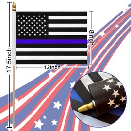 LoveVC 12Pcs 8×12 Inch Thin Blue Line Flags Small Police Flag on Wood Stick Mini Handheld Blue Line Lives Matter Flags Decorations