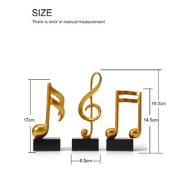 Amoy-Art 3 x Decorative Sculptures Music Note Figures Treble Clef Piano Statue Musician Gift Arts Gold 19 cm