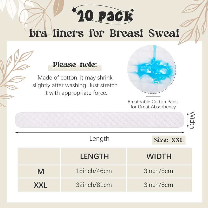 Toulite 20 Pcs Bra Liners for Sweat 28x3 Inch 3