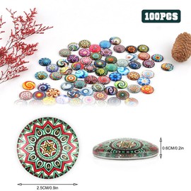 Pack of 100 Mixed Colour Glass Stones, 25 mm Muggle Stones, Colourful, Colourful Glass Stones Dome, Mixed Colour Glass Stones for Jewellery Making, Photo Frame, Artwork, Home Decoration (A)