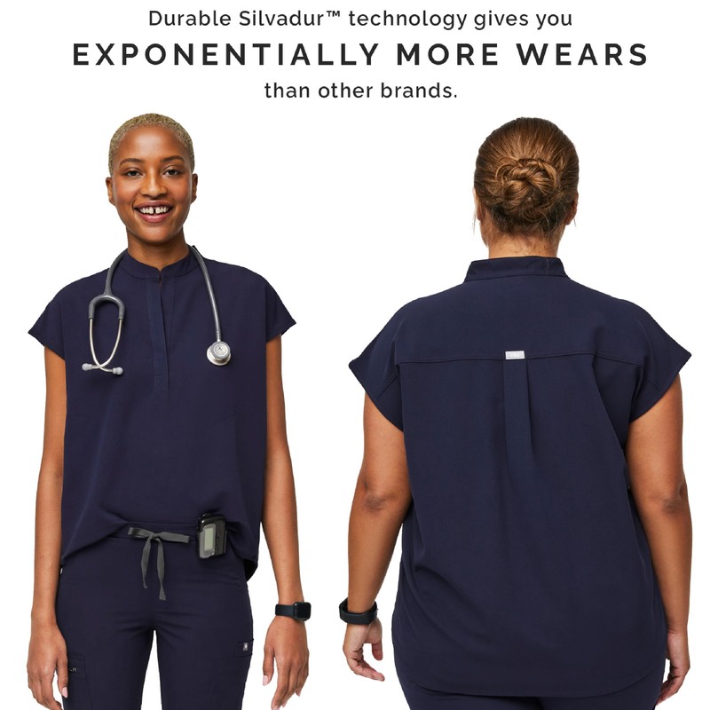 FIGS Rafaela Oversized Scrub Top for Women — Navy Blue,