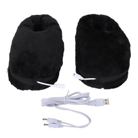 USB Heating Shoes Men Women Washable Outdoor Soft Plush Electric Heated Slippers for Foot Warming Black