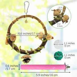 Hamiledyi Bird Swing with Bird Prech, 6PCS Parrot Perch Swing, Small Bird Hanging Cage Accessories Parakeet Swing Chewing Toy for Parrot, Budgies, Conures, Finches
