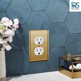 Rio Salto Metal Gold Outlet Cover or Light Switch Cover Wall Plate, Corrosion Resistant Single Duplex Receptacle Wallplate Covers 1 Gang Standard Size, Genuine Brushed Brass 4.50" x 2.76" 5-Pack