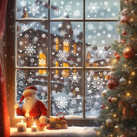 CAKKVDE 10 Sheets Christmas Window Stickers,Reusable Christmas Snowflake Stickers,Removable Static Window Stickers,Snowflakes Window Clings for Christmas Window Decoration