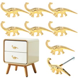 ArtisanWonders 8 Pack Metal Dinosaur Knobs for Kids Furniture - Veggie Dino Theme Gold Finish Drawer Pulls & Cabinet Handles, Scratch-Resistant (Herbivore)
