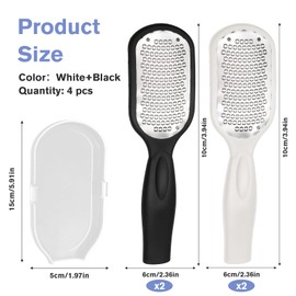 VEGCOO 4PCS Foot File Callus Remover, Foot Scrubber Hard Skin Metal Callus Remover with Dead Skin Catcher, Heel Scraper for Hard Skin, Wet & Dry Foot Scrub Tool (White&Black)