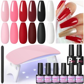 COSCELIA Gel Nail Polish Kit with U V Light 6 Colors Gel Nail Kit Soak Off Nude Pink Red Black LED Nail Lamp Base Top Coat Manicure Starter Kit Gifts for Women DIY Salon Home