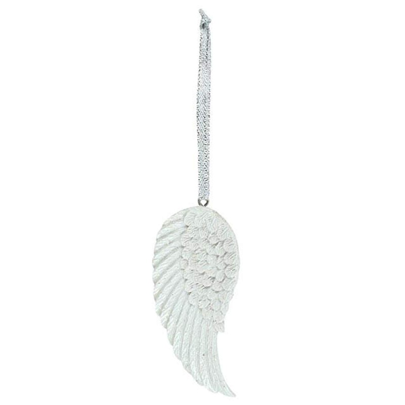 Stunning White Resin Glitter Angel Wing Hanging Decoration - 7.5cm