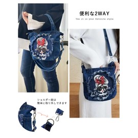 DIVA Rose Women's Shoulder Bag, Mini 2-Way Bag, Small, Cross-body Design, Lightweight, Lightweight, Handbag, Tote Bag, Denim, 1. Ribbon girl: Light blue