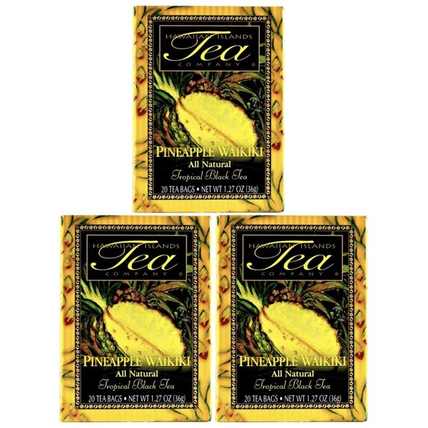 Hawaiian Islands Pineapple Waikiki Tropical Black Tea, All Natural - 20 Teabags Per box (60 Tea Bags (Pack of 3))