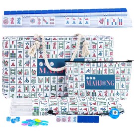 American Mahjong Set: 166 Dark Blue Tiles, 4 Clear Racks with Pushers, Mahjong Bag and Accessories, Mahjong Tile Set for Beginners (Mah-Jongg)