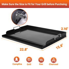 Skyflame 23"x16" Universal Grill Flat Top Griddle, Ceramic Coating Nonstick BBQ Cooking Griddle with Handles and Grease Groove, Fit for Gas/Charcoal Grills