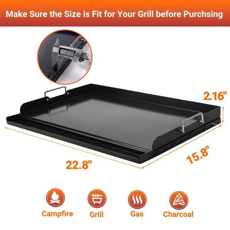 Skyflame 23"x16" Universal Grill Flat Top Griddle, Ceramic Coating Nonstick