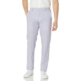 Kroon Men's Andrew Flat Front AIM Active Inspired Movement Combed Cotton Seersucker Suit Separate Pants Modern Fit, Navy and White