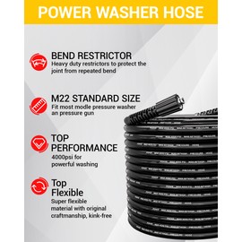 POHIR 100ft Pressue Washer Hose 4000 PSI, High Power Washing Hose, Replacement Hose with M22 Extension Adapter and 4pcs M22 14mm to 3/8 Quick Connect