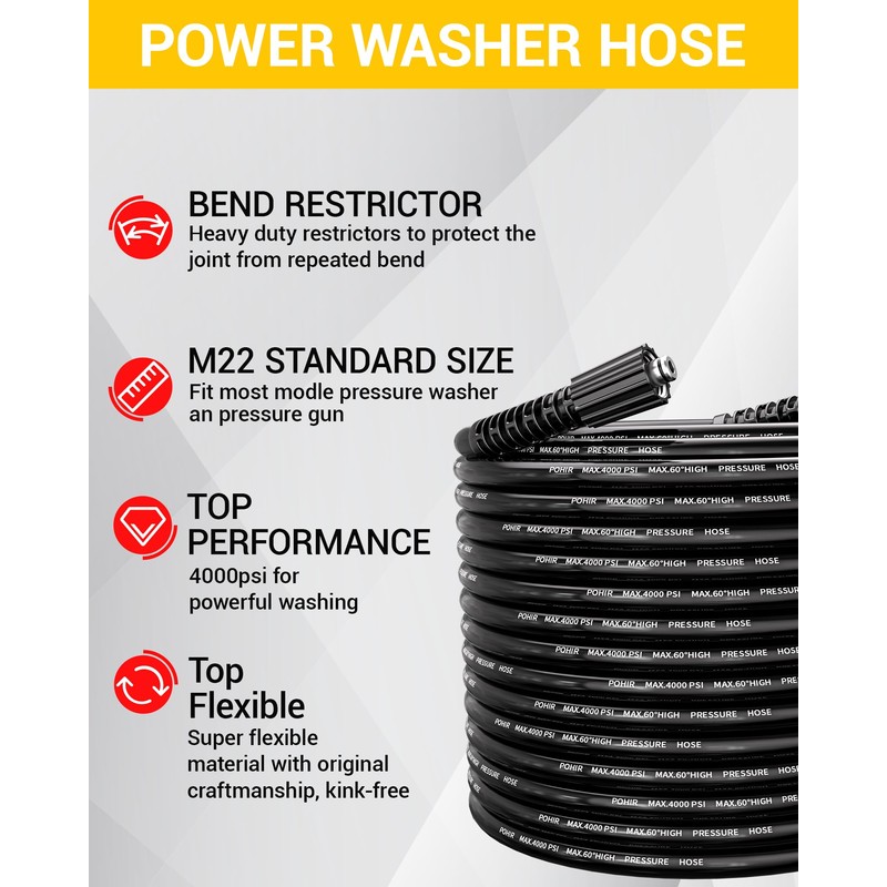 POHIR 100ft Pressue Washer Hose 4000 PSI, High Power Washing